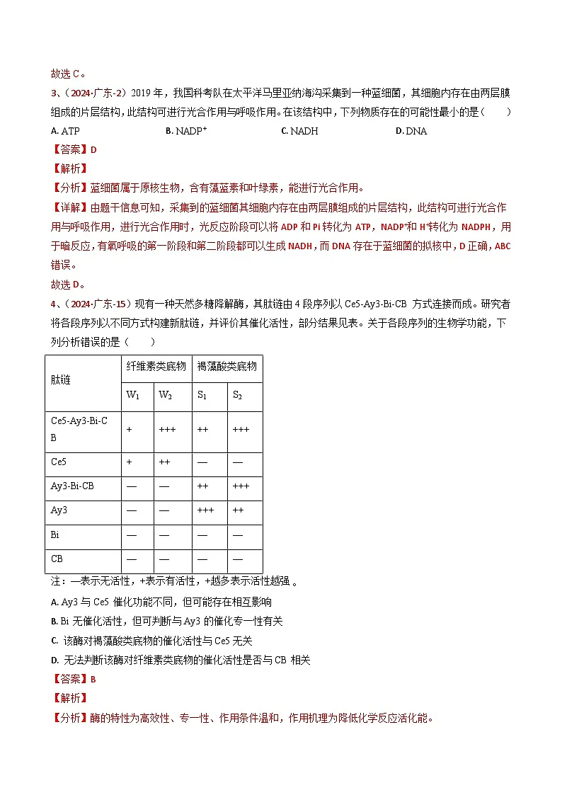 5年（2021-2025）高考1年模拟生物真题分类汇编专题02 细胞的能量利用（解析版）（广东专用）第3页