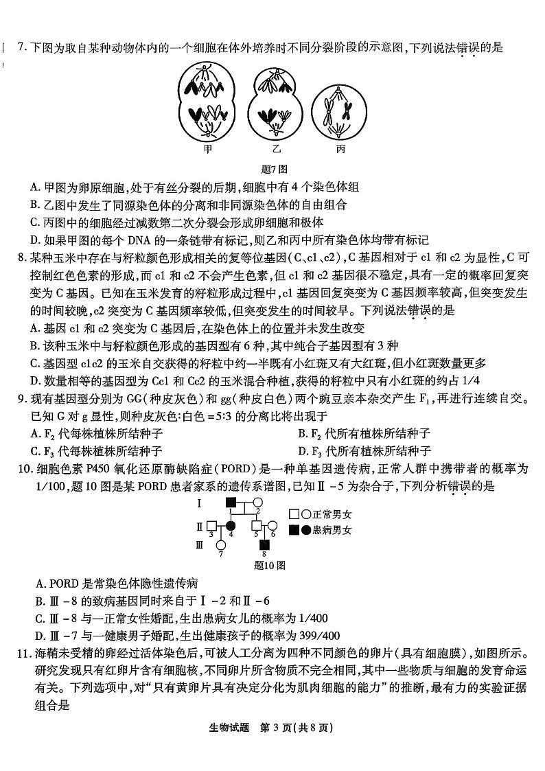 2025届重庆市南开中学高三下学期第二次质量检测-生物试题（含答案）第3页