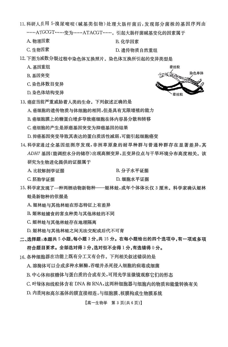 辽宁省辽阳市2024-2025学年高一下学期期末考试 生物试卷第3页