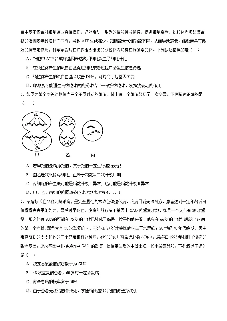云南省玉溪第一中学2026届高三上学期开学考试生物试卷（Word版附答案）第2页