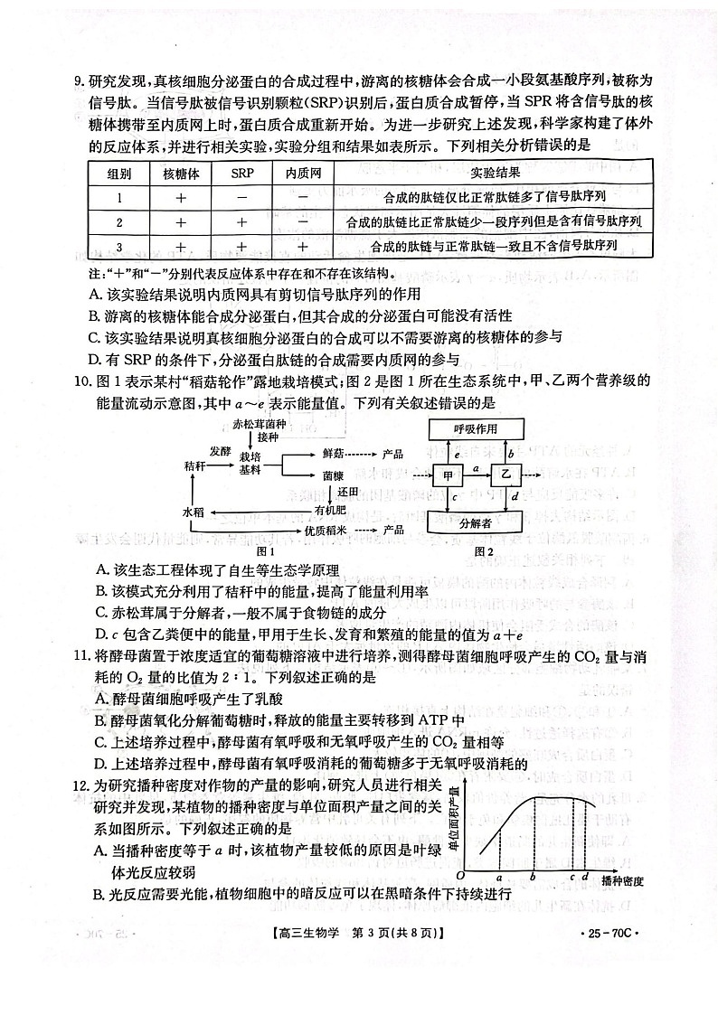 2025届河北省金太阳高三下学期10月质检联盟-生物试题（含答案）第3页