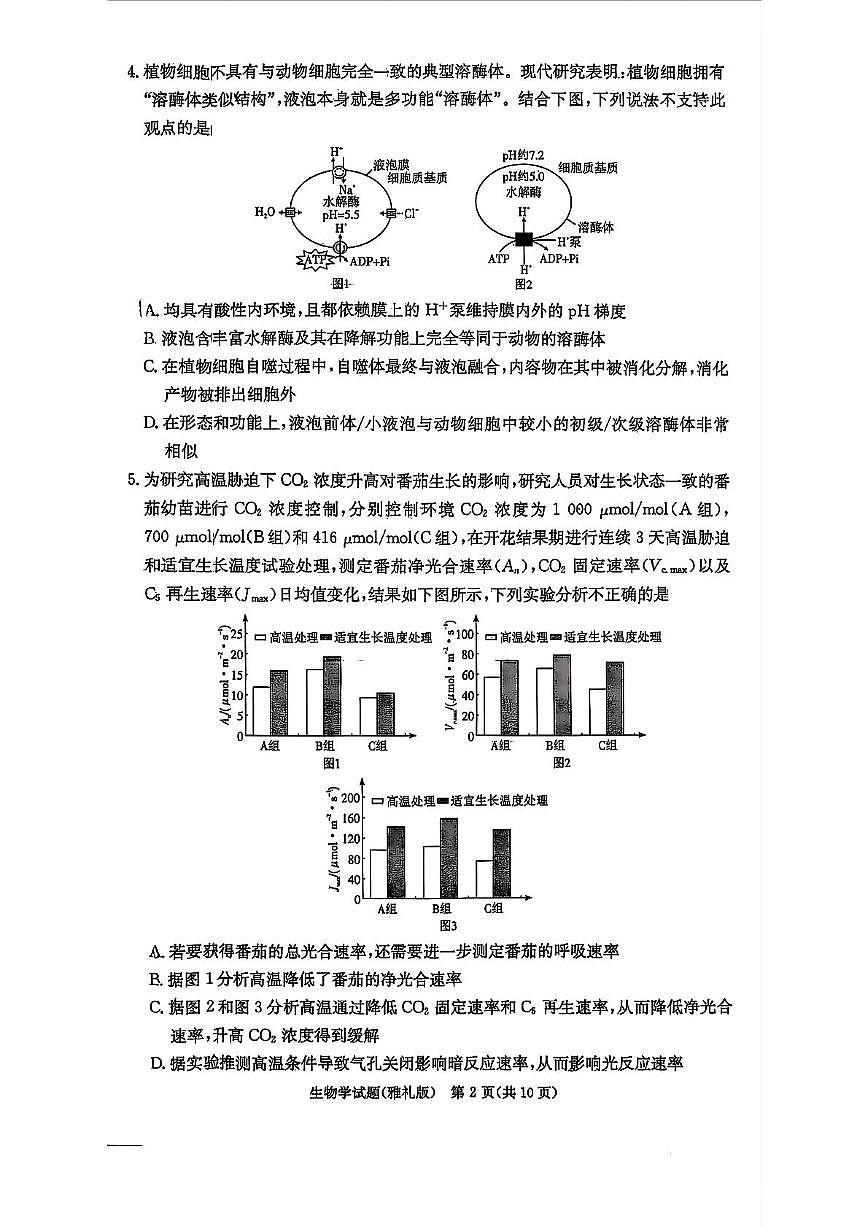 湖南省长沙市雅礼中学2025-2026学年高三上学期月考试卷（一）生物试题(1)第2页