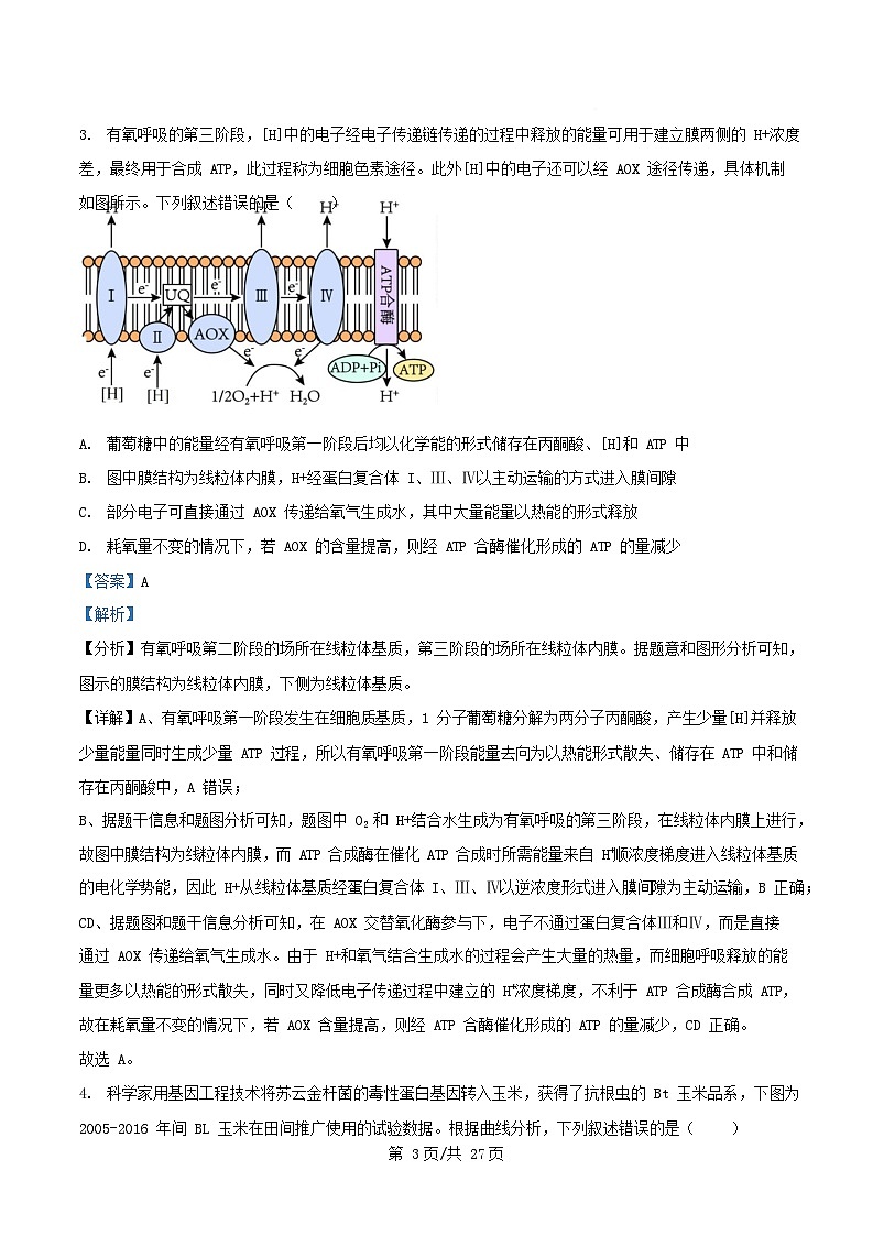 重庆市2024_2025学年高三生物下学期5月适应性月考试卷含解析第3页