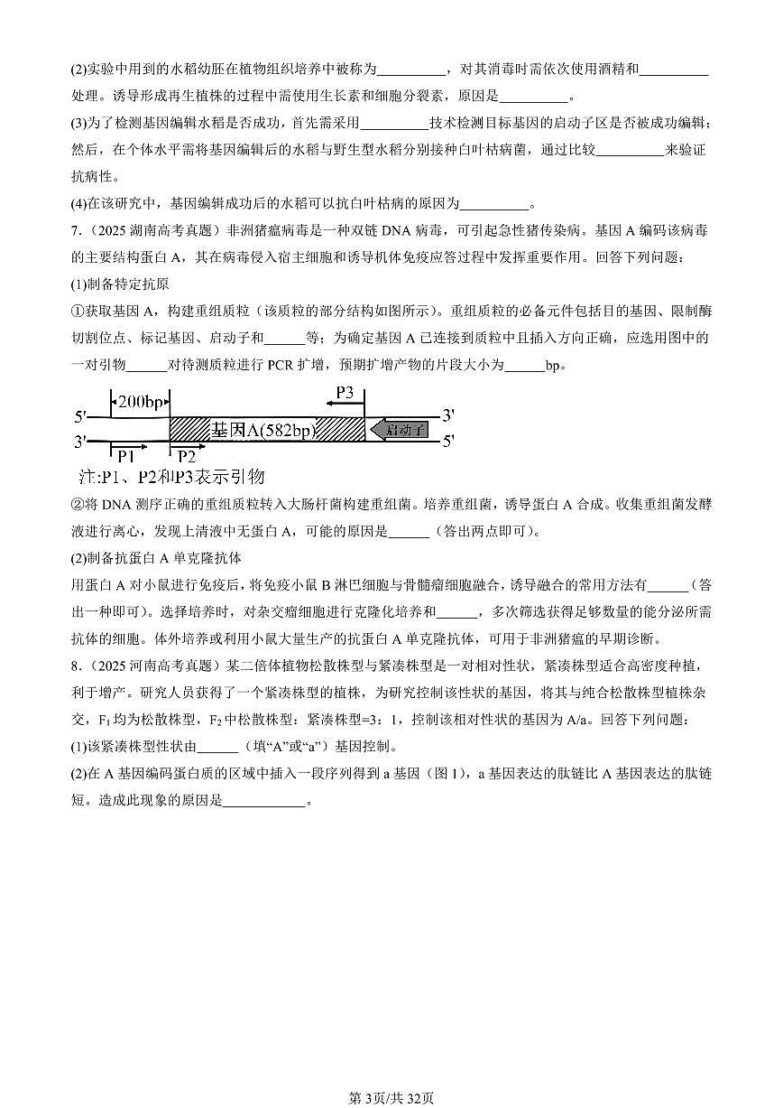 2025全国高考真题生物汇编：基因工程的基本操作程序  有答案解析第3页