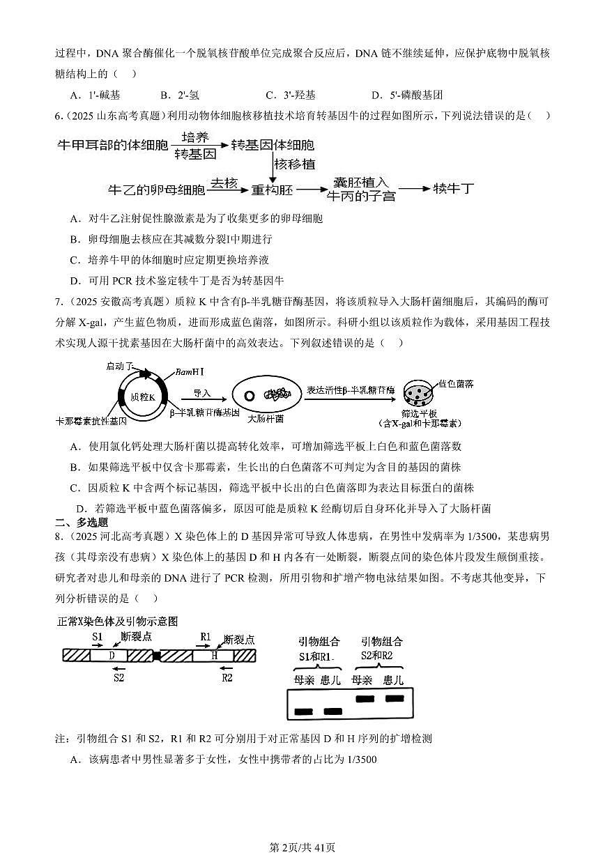 2025全国高考真题生物汇编：基因工程章节综合  有答案解析第2页