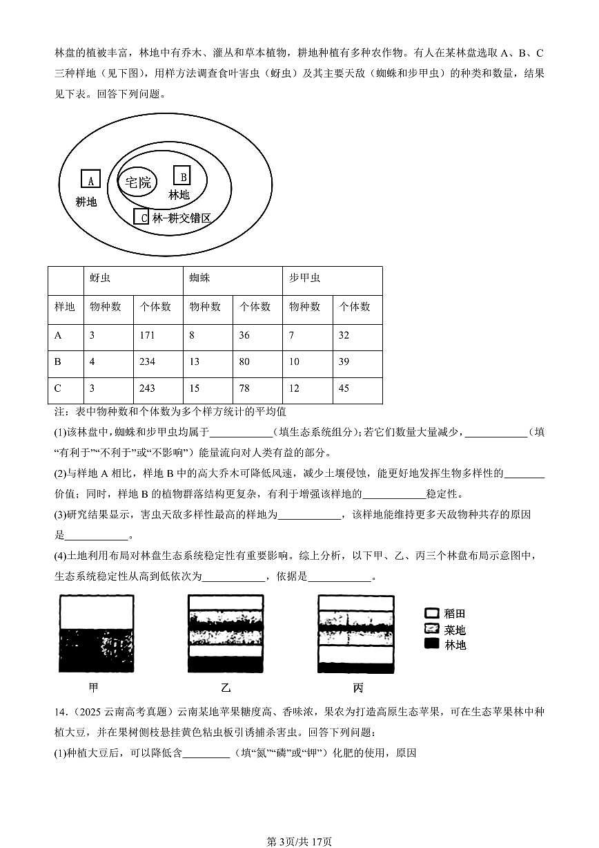 2025全国高考真题生物汇编：人与环境章节综合  有答案解析第3页