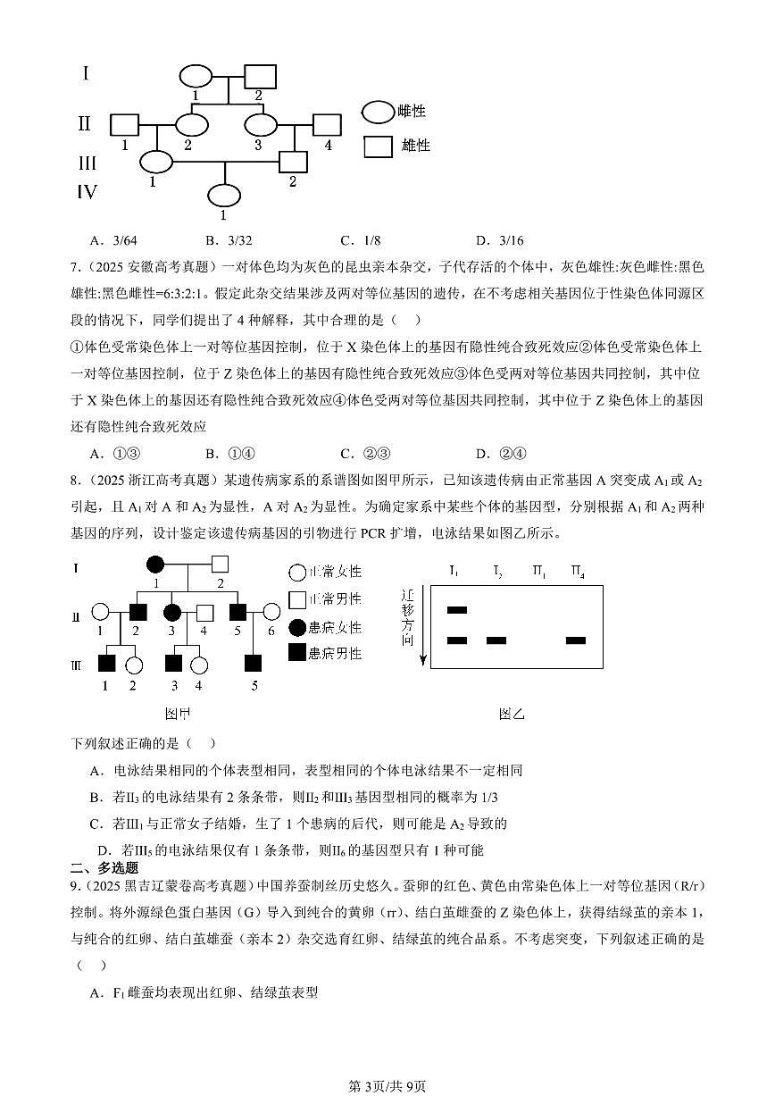 2025全国高考真题生物汇编：伴性遗传  有答案解析第3页