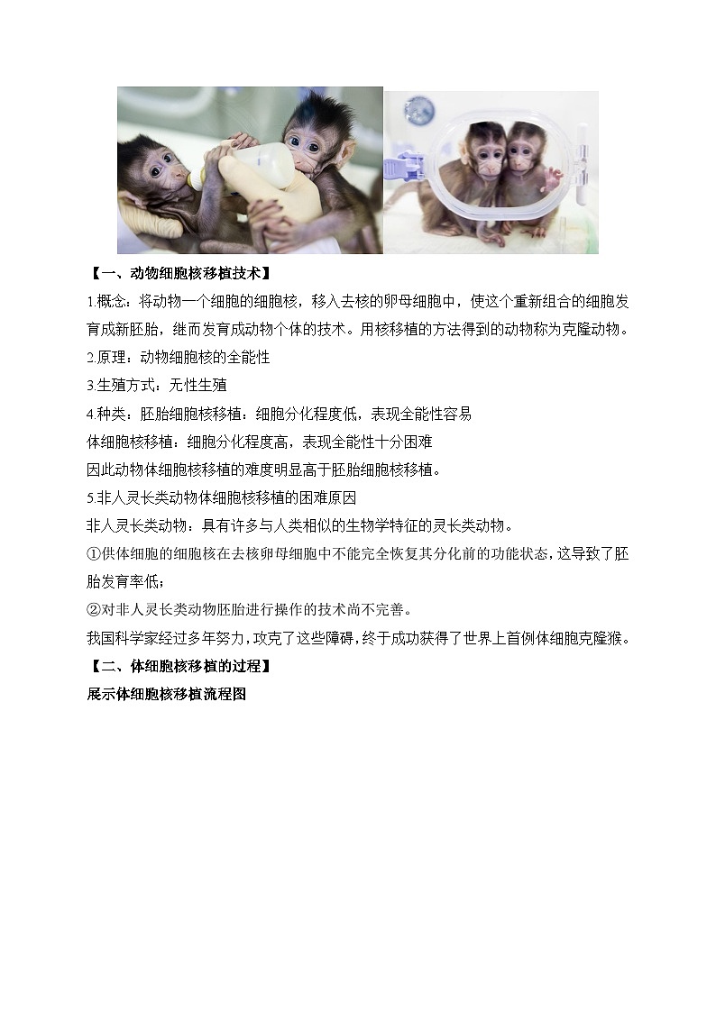 【高效备课】高二生物下册人教2019版选择性必修3同步优选：2.2.3 动物体细胞核移植技术和克隆动物（教案）第2页