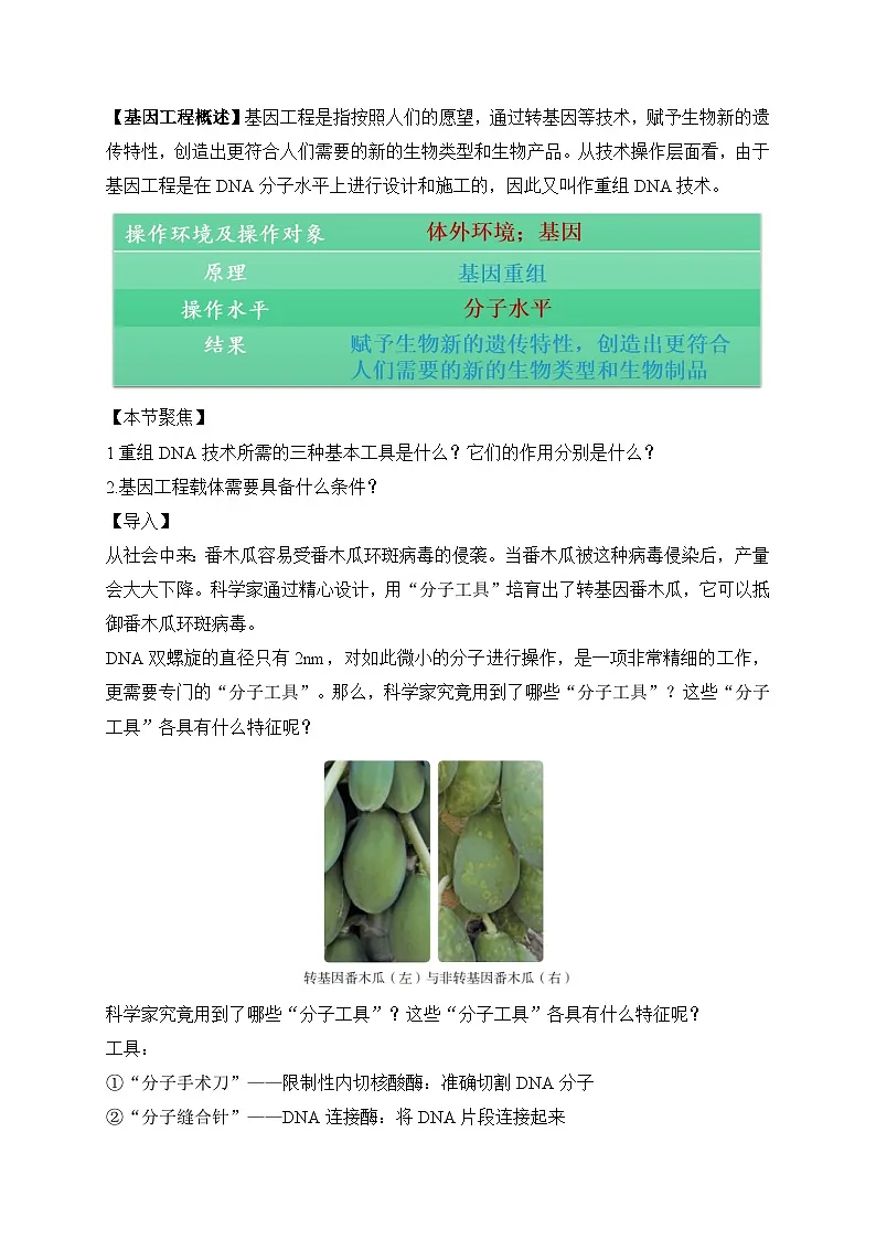 【高效备课】高二生物下册人教2019版选择性必修3同步优选：3.1 重组DNA技术的基本工具（教案）第2页