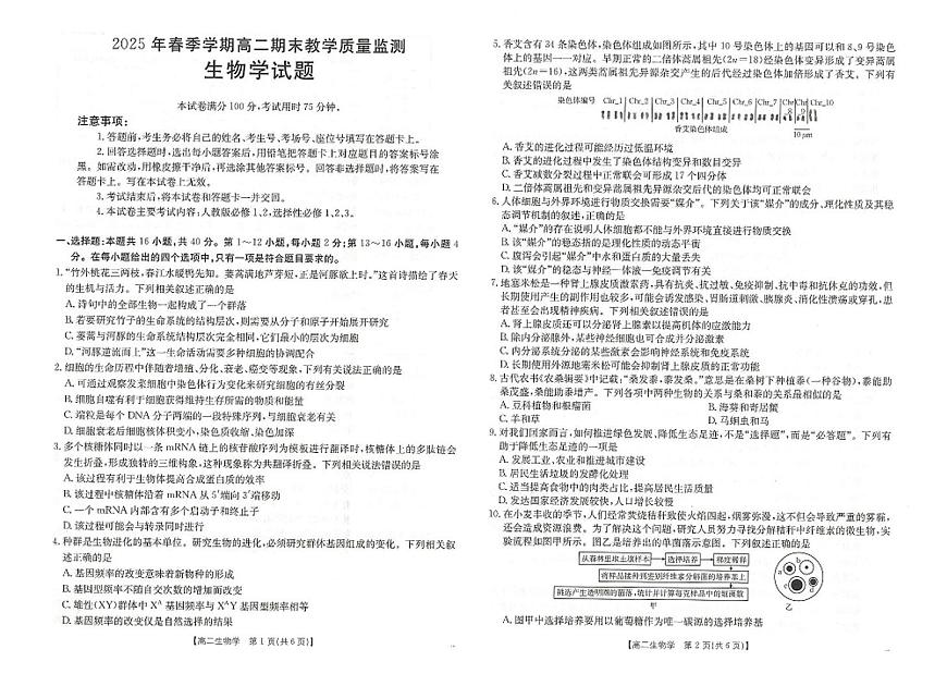 广西壮族自治区崇左、贺州、贵港市2024-2025学年高二下学期期末考试生物试题（PDF版附答案）第1页