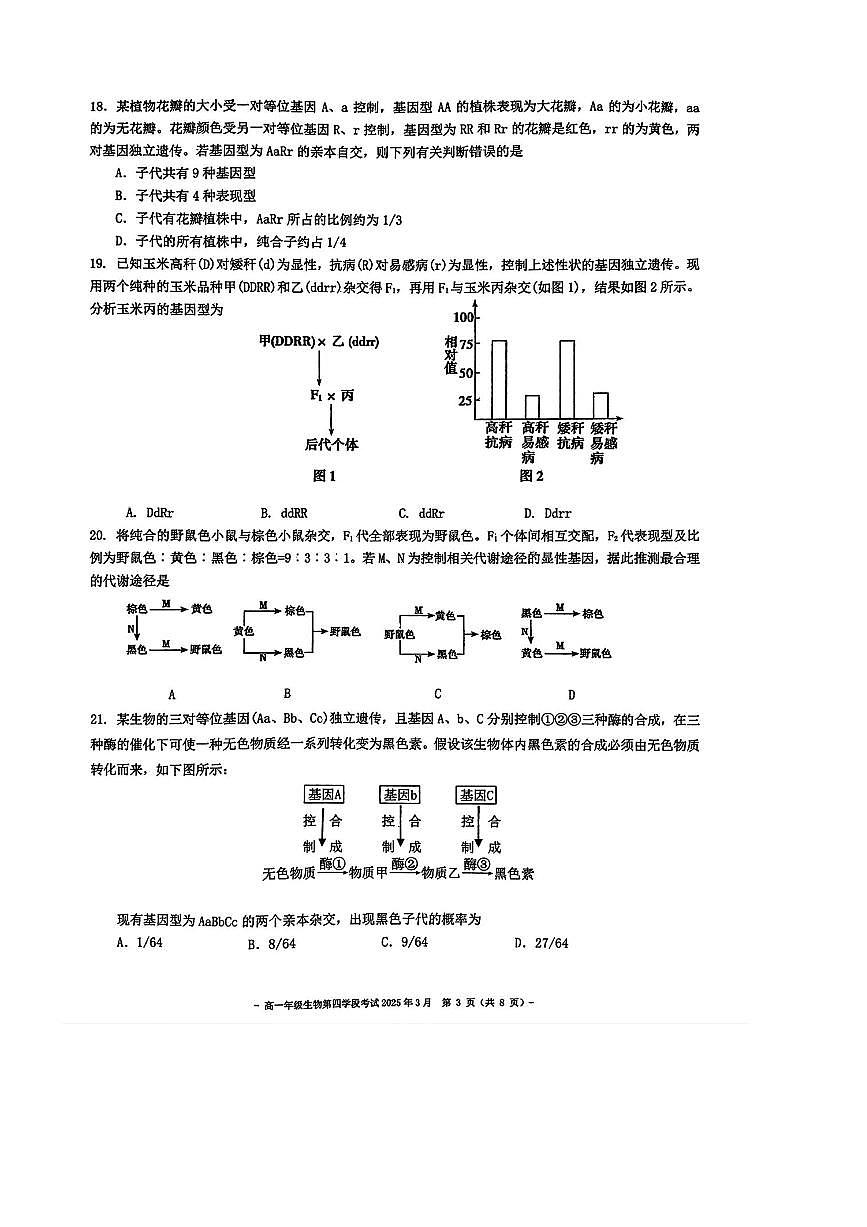 2024～2025学年北京市第二中学高一下阶月考生物试卷(无答案)第3页