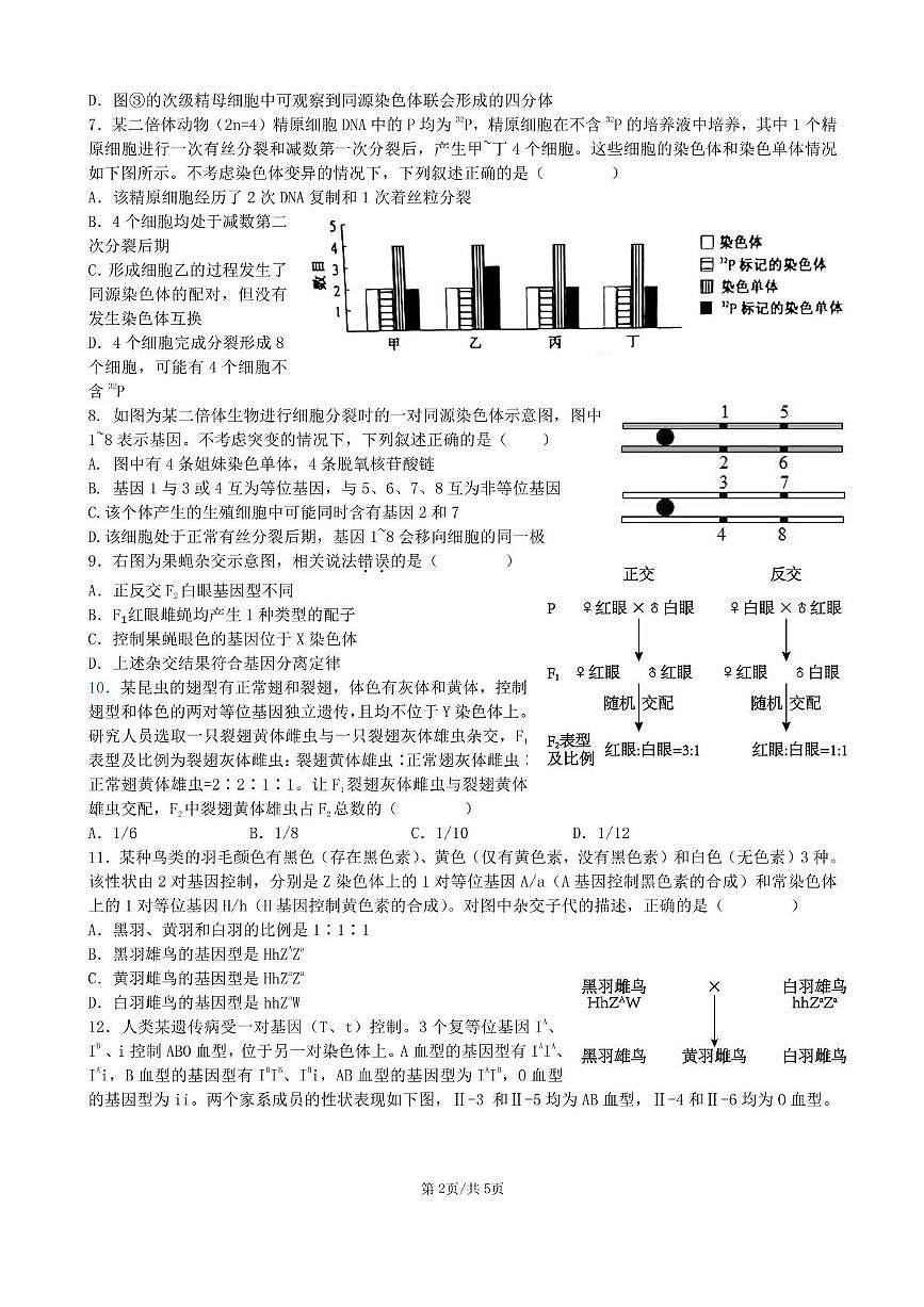 安徽省合肥市普通高中六校联盟2024-2025学年高一下学期4月期中考试生物+答案第2页