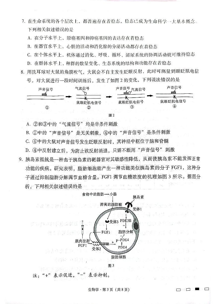 云南师范大学附属中学2025届高三下学期开学考试生物试卷+答案第3页