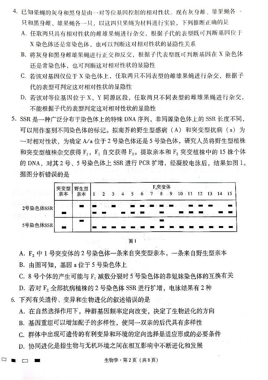 云南师范大学附属中学2025届高三下学期开学考试（月考八）生物试卷+答案第2页