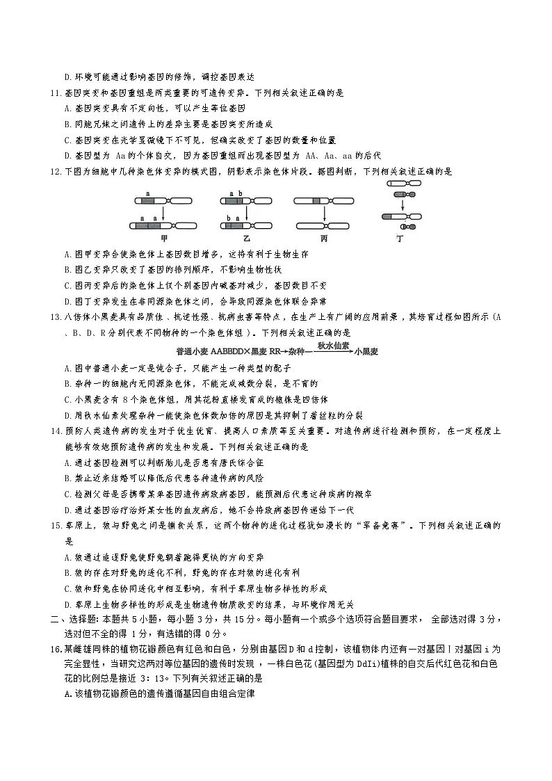 辽宁省普通高中2024-2025学年高一下学期7月期末联考生物试卷（Word版附答案）第3页