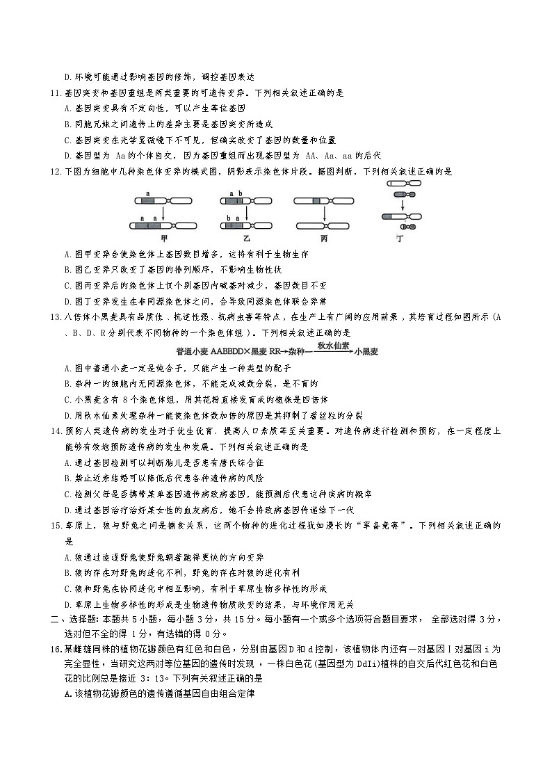 辽宁省普通高中2024-2025学年高一下学期7月期末联考生物试卷（Word版附答案）第3页