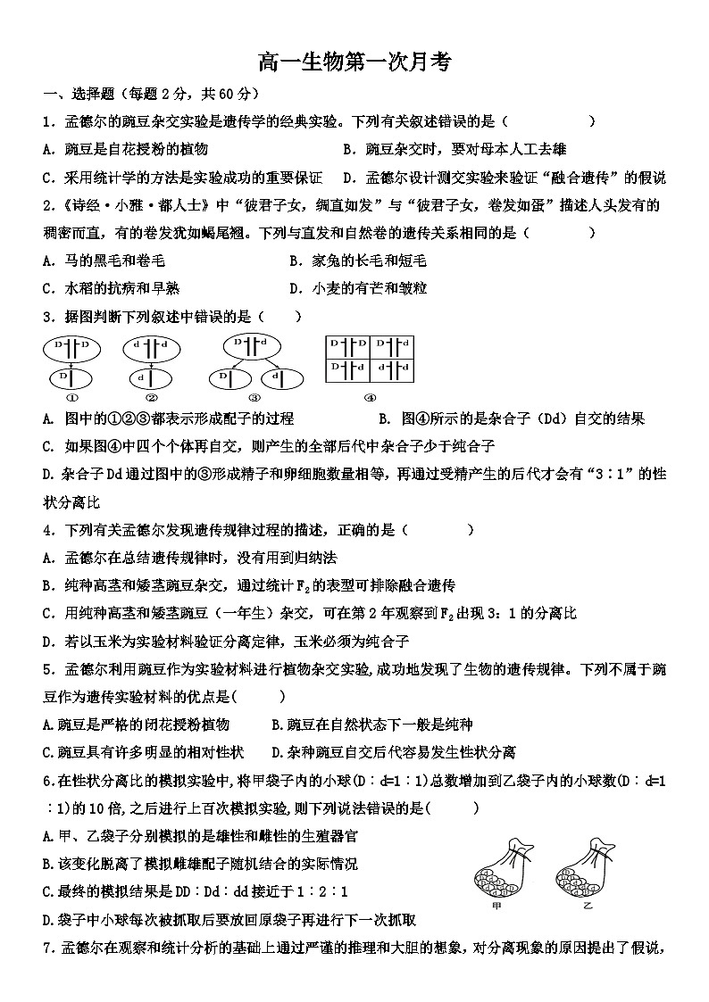 河南省南阳市第一高级中学2024-2025学年高一下学期第一次月考生物试卷第1页