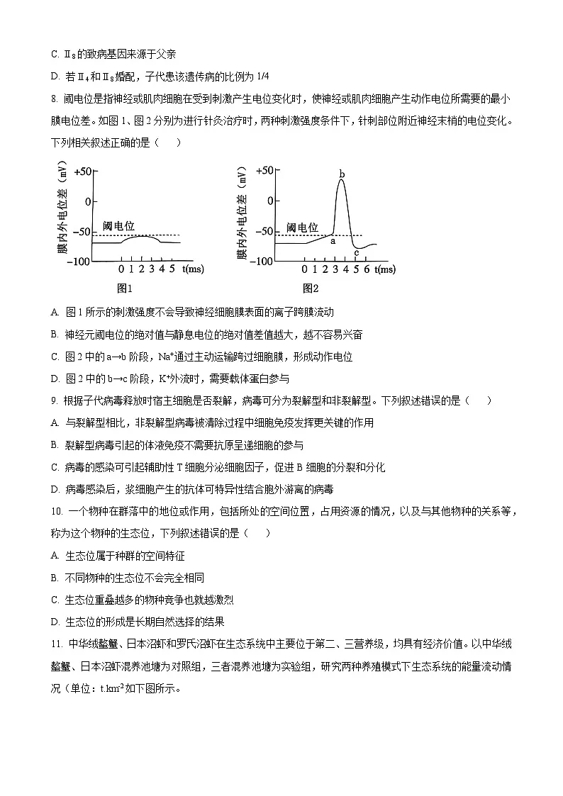 炎德·英才大联考长郡中学2026届高三月考试卷（一）生物第3页