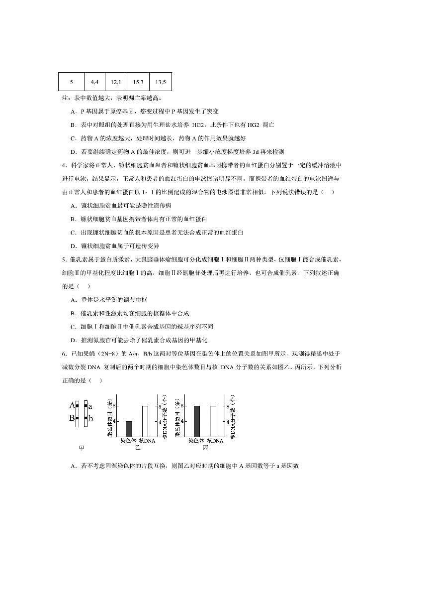 2025届河北省邢台市邢襄联盟高三上开学联考(月考)生物试卷(含答案)第2页