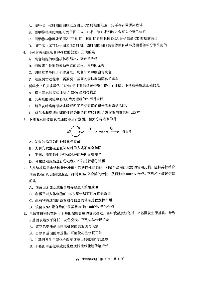 安徽省马鞍山市2024-2025学年高一下学期期末考试生物试卷第2页