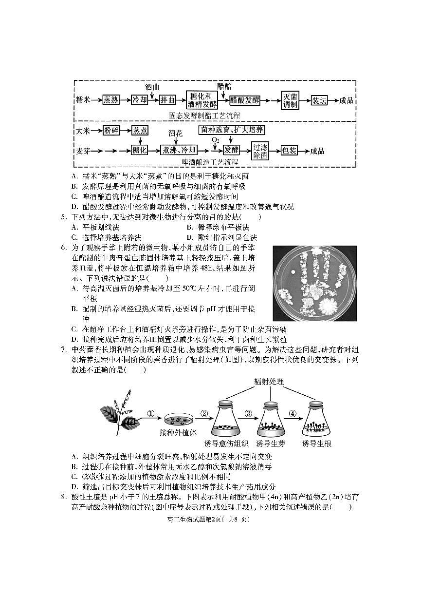 陕西省渭南市大荔县2023-2024学年高二下学期期末质量检测生物试卷+答案第2页