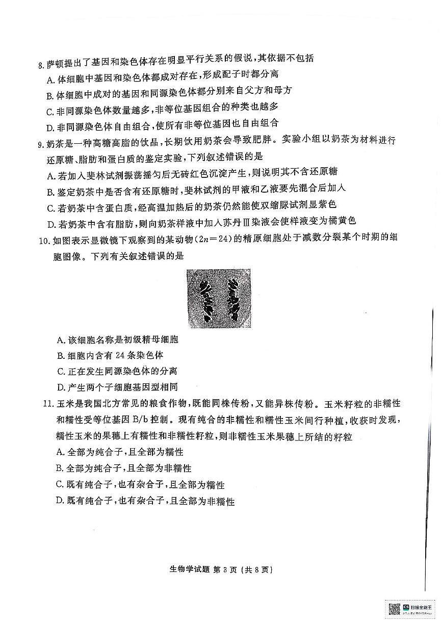 陕西省安康市2024-2025学年高一下学期4月期中考试生物试卷第3页