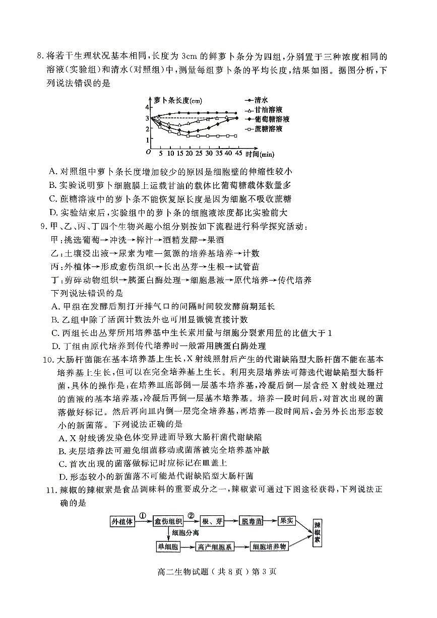 山东省聊城市2023-2024学年高二下学期期末教学质量抽测考试生物+答案第3页