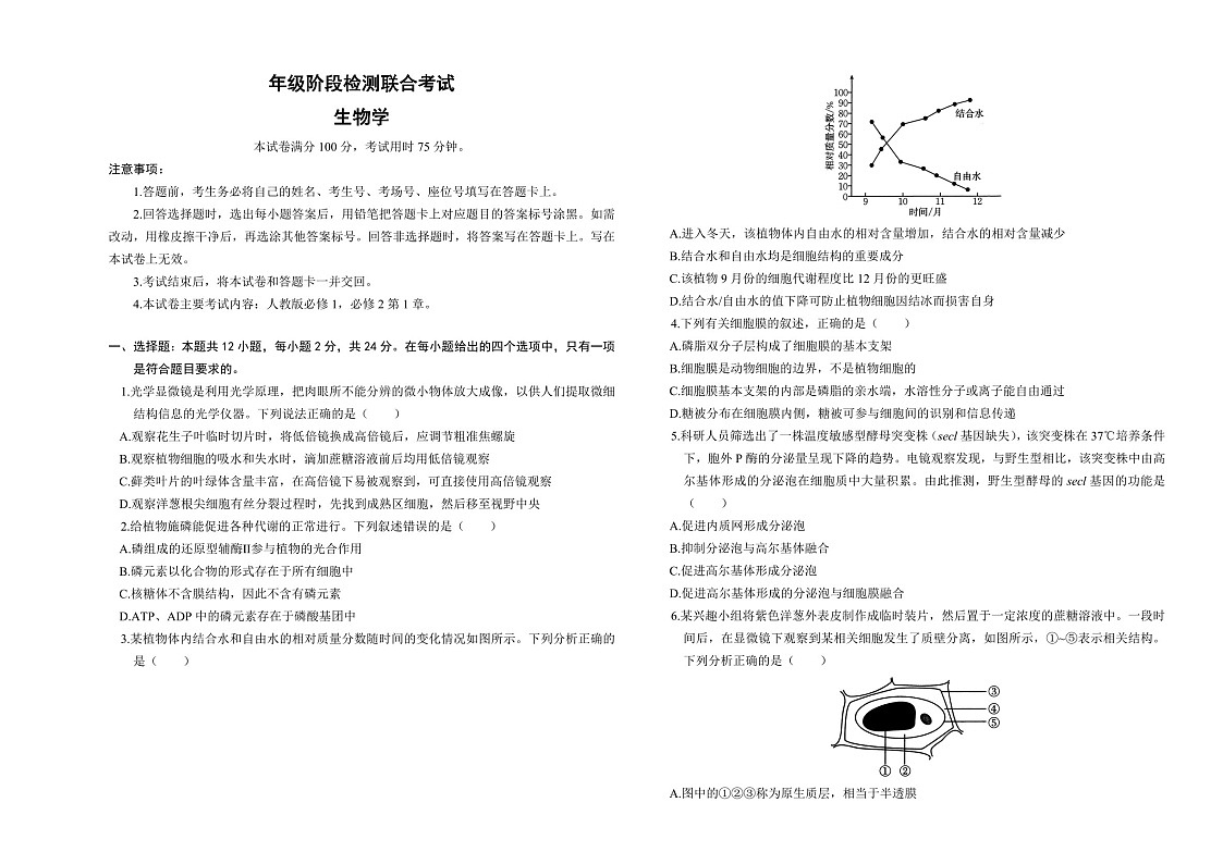 2025届湖南省金太阳高三下学期10月阶段检测-生物试题（含答案）第1页