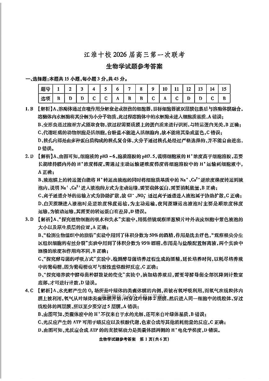 江淮十校2026届高三上学期开学第一次联考生物试题及答案第1页