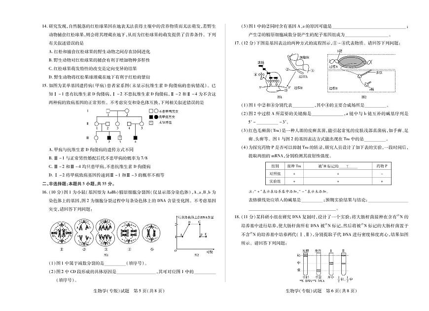 安徽省天一大联考2024-2025学年高一下学期6月摸底考试生物试卷+答案第3页