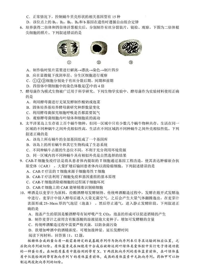 江浙皖高中（县中）发展共同体2024-2025学年高三上学期10月联考生物试题+答案第2页