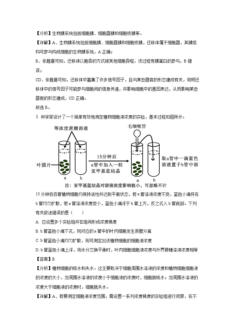 2025-2026学年山西忻州高三上学期8月阶段性测试生物试题（附答案解析）第2页