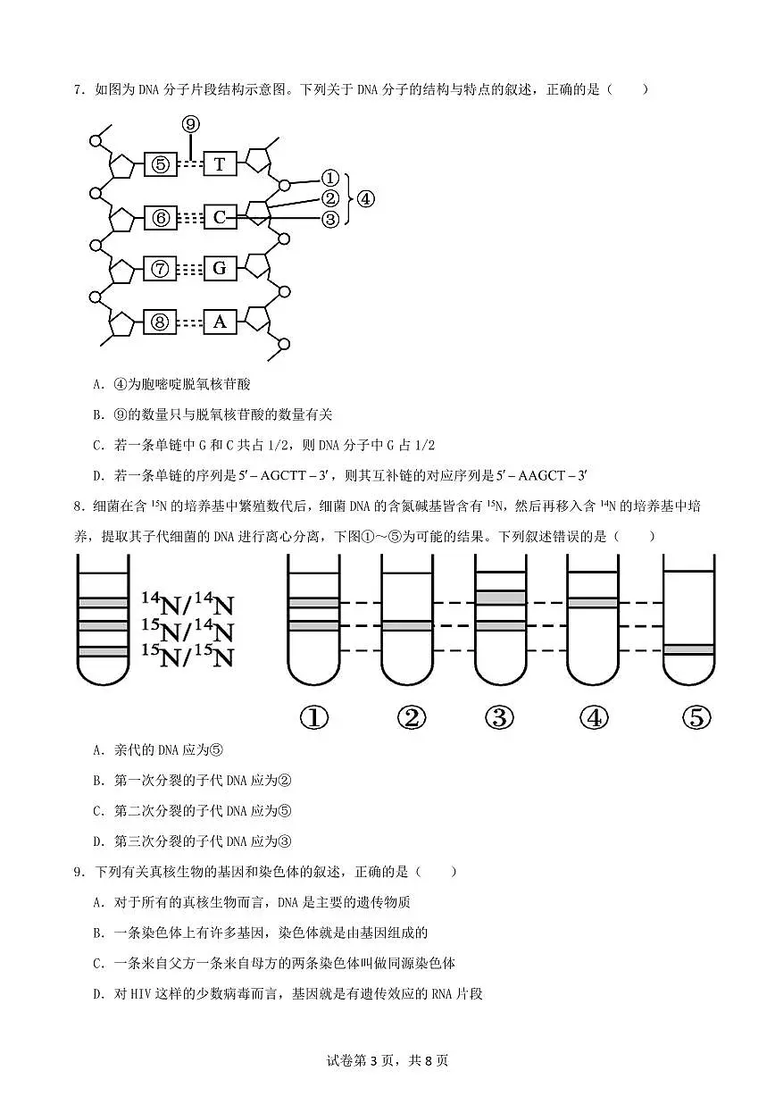 四川省南充市嘉陵一中2024-2025学年高一下学期5月月考试题生物试卷+答案第3页