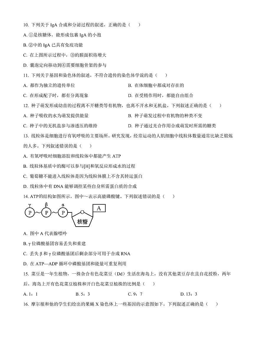 浙江省强基联盟2024-2025学年高一下学期3月月考生物试卷+答案第3页