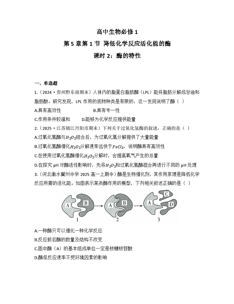 5.1.2酶的特性-同步练习 2025—2026学年高一上学期生物人教版必修1第1页