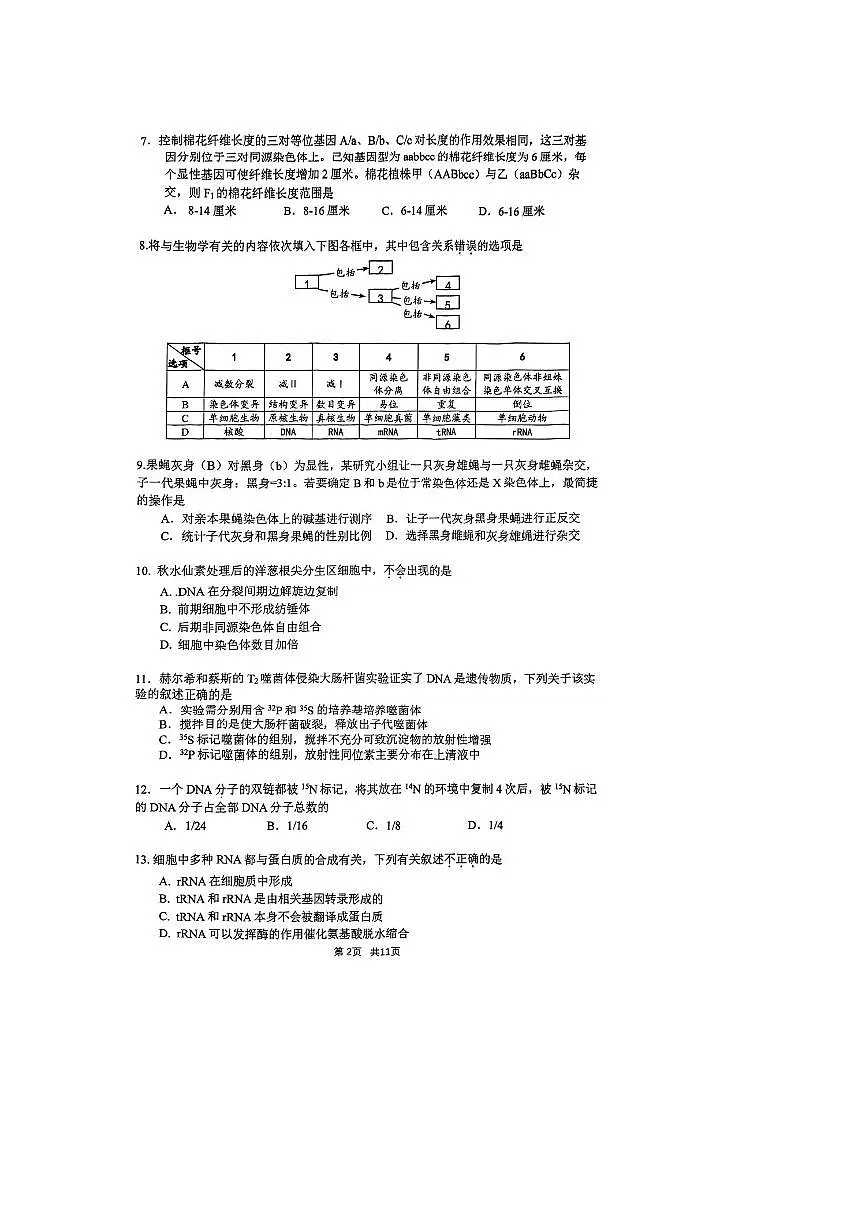 2024～2025学年北京市海淀区清华附中高一下期末生物试卷(含答案)第2页
