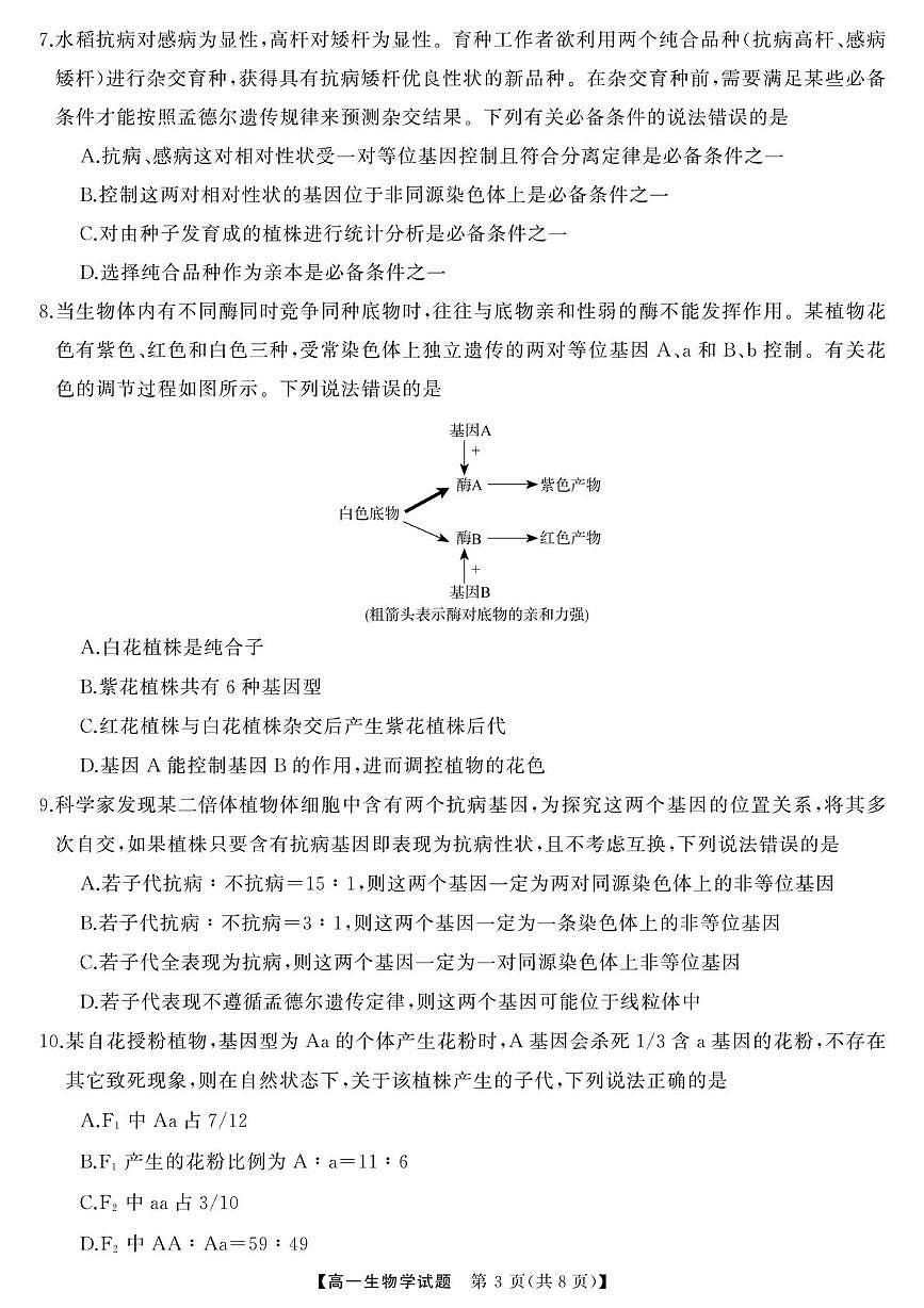 湖南省三湘名校教育联盟2024-2025学年高一下学期期中考试生物试卷+答案第3页