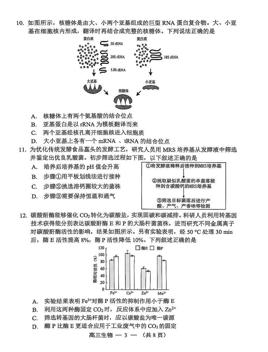 福建省福州市2026届高三上学期8月第一次质量检测-生物试题+答案第3页
