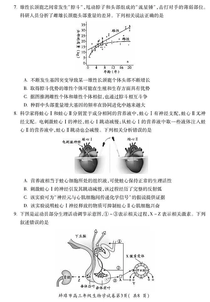 安徽省蚌埠市2026届高三上学期8月调研性监测-生物试题+答案第3页