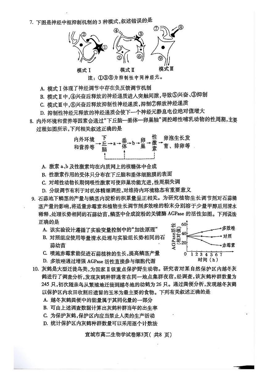 安徽省宣城市2024-2025学年高二下学期期末考试 生物 PDF版含答案第3页
