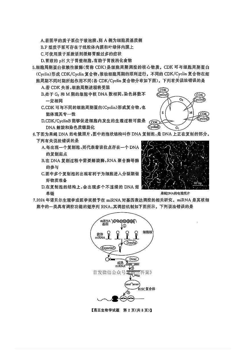 湖南省天壹名校联盟2026届高三上学期开学考试生物试题及答案第2页