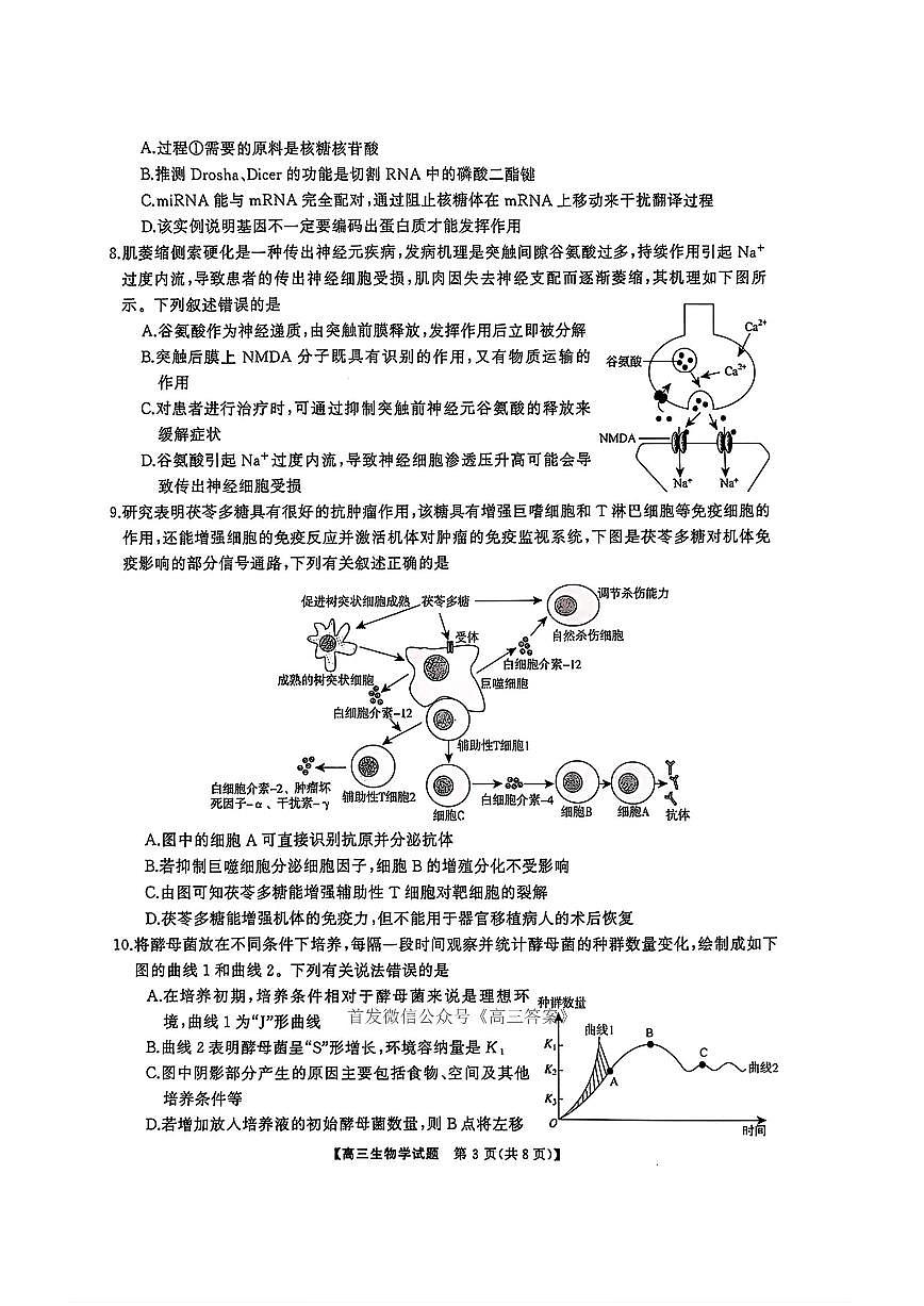 湖南省天壹名校联盟2026届高三上学期开学考试生物试题及答案第3页