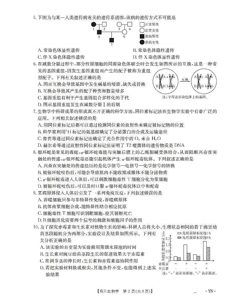 云南省部分学校2026届高三8月开学联考（YN）生物第2页