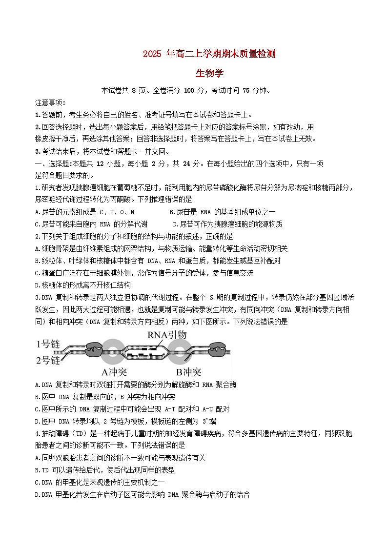 湖南省湘潭市2024_2025学年高二生物下学期期末考试含解析第1页