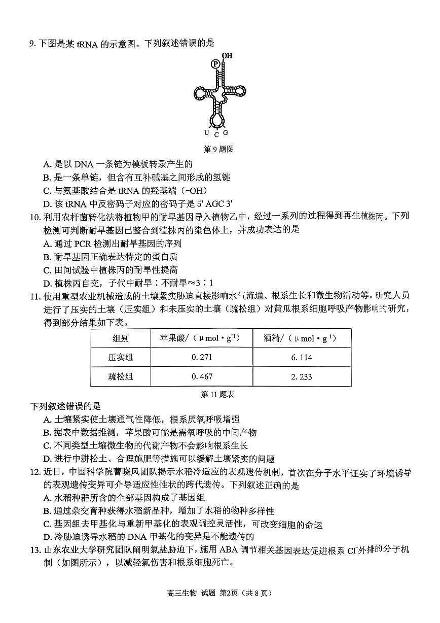浙江省七彩阳光新高考研究联盟2026届高三上学期返校联考生物试题（PDF版附解析）第2页