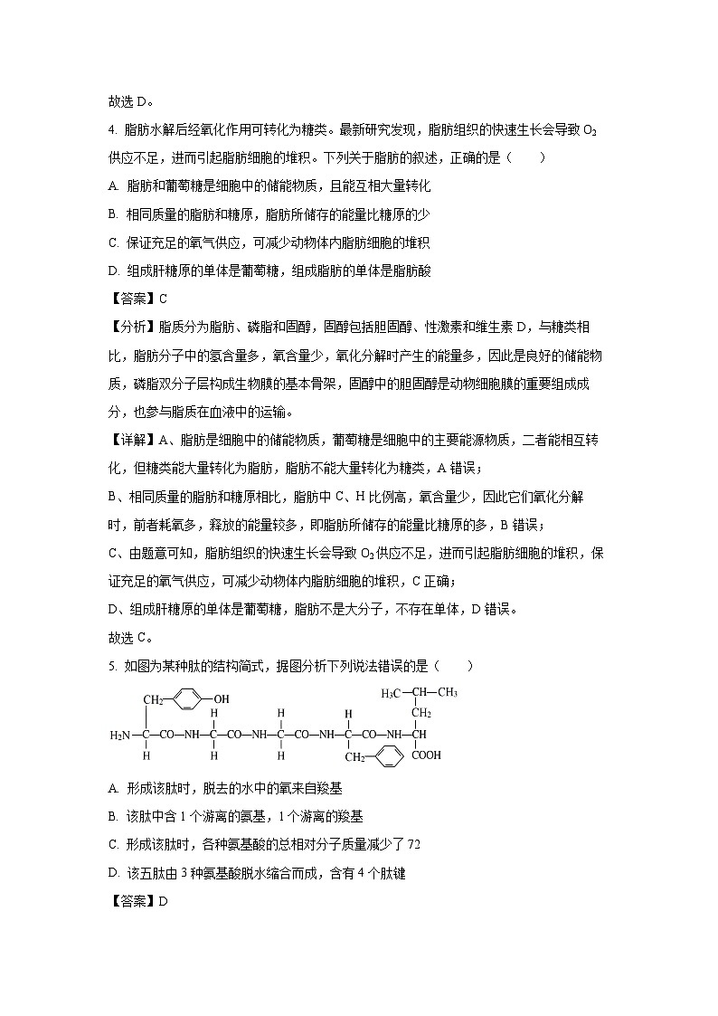 【生物】甘肃省平凉市静宁县六校联考2024-2025学年高一上学期1月期末试题（解析版）第3页