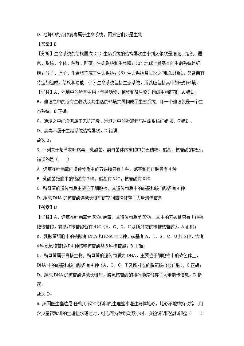 【生物】安徽省六安市裕安区六安市独山中学2024-2025学年高一上学期12月月考试题（解析版）第3页