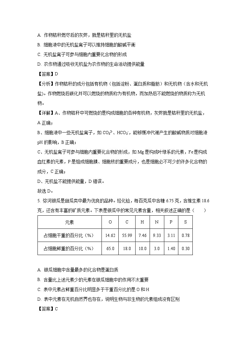 【生物】山东省潍坊市某校2024-2025学年高一上学期10月阶段测试试题（解析版）第3页