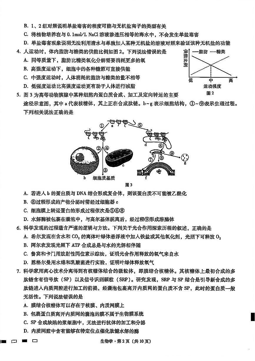 重庆市巴蜀中学2026届高三8月高考适应性月考（一）生物第2页