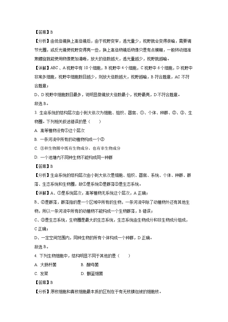 【生物】新疆喀什市2024-2025学年高一上学期期末考试试卷（解析版）第2页